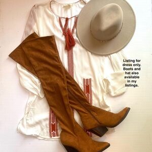 Boho Folk Embroidered Peasant Dress Tassel Tie Tunic Cover Up Sz Sm Festival